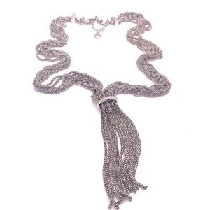 Vintage ALFANI Silver Tone Multi Strand Tassel Chain Necklace 31” With 3” Ext.
